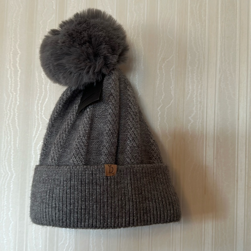 NWT lined hat with faux fur Pom